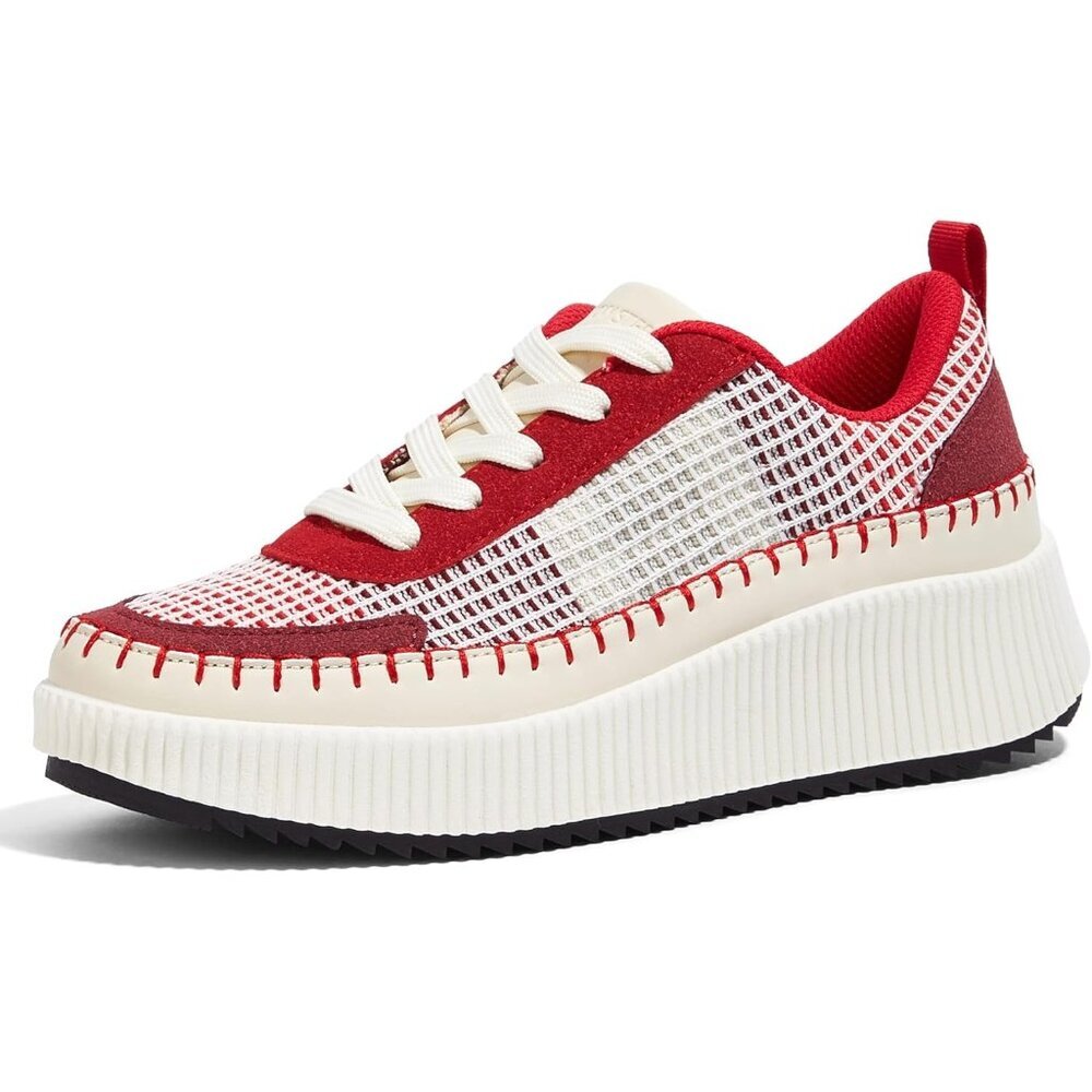 Lucky Step Women's Red Platform Sneakers Rhinestone Fashion Chunky Casual Shoes